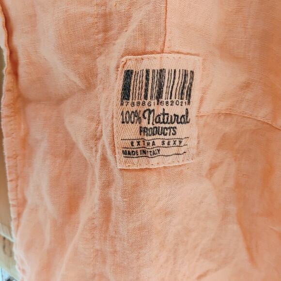 Verandah by Vina Orange Poncho Free Size tunic top 100% linen lagenlook peach - Picture 4 of 11
